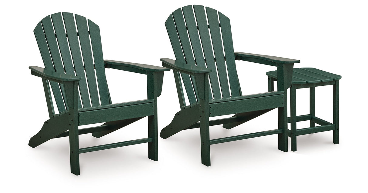 Sundown Shores 2 Adirondack Chairs with End table in Green by Ashley at Eve Furniture
