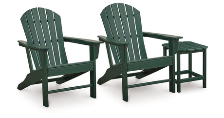 Sundown Shores 2 Adirondack Chairs with End table in Green by Ashley at Eve Furniture