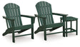 Sundown Shores 2 Adirondack Chairs with End table in Green by Ashley at Eve Furniture