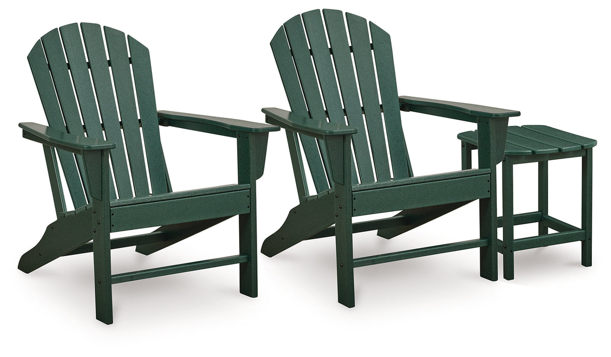 Sundown Shores 2 Adirondack Chairs with End table in Green by Ashley at Eve Furniture