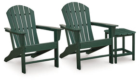 Sundown Shores 2 Adirondack Chairs with End table in Green by Ashley at Eve Furniture
