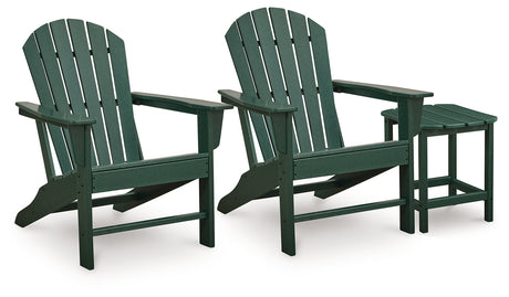 Sundown Shores 2 Adirondack Chairs with End table in Green by Ashley at Eve Furniture