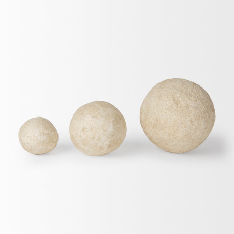 Sunita Set of 3 Beige Paper Mache Orbs by Mercana at Eve Furniture