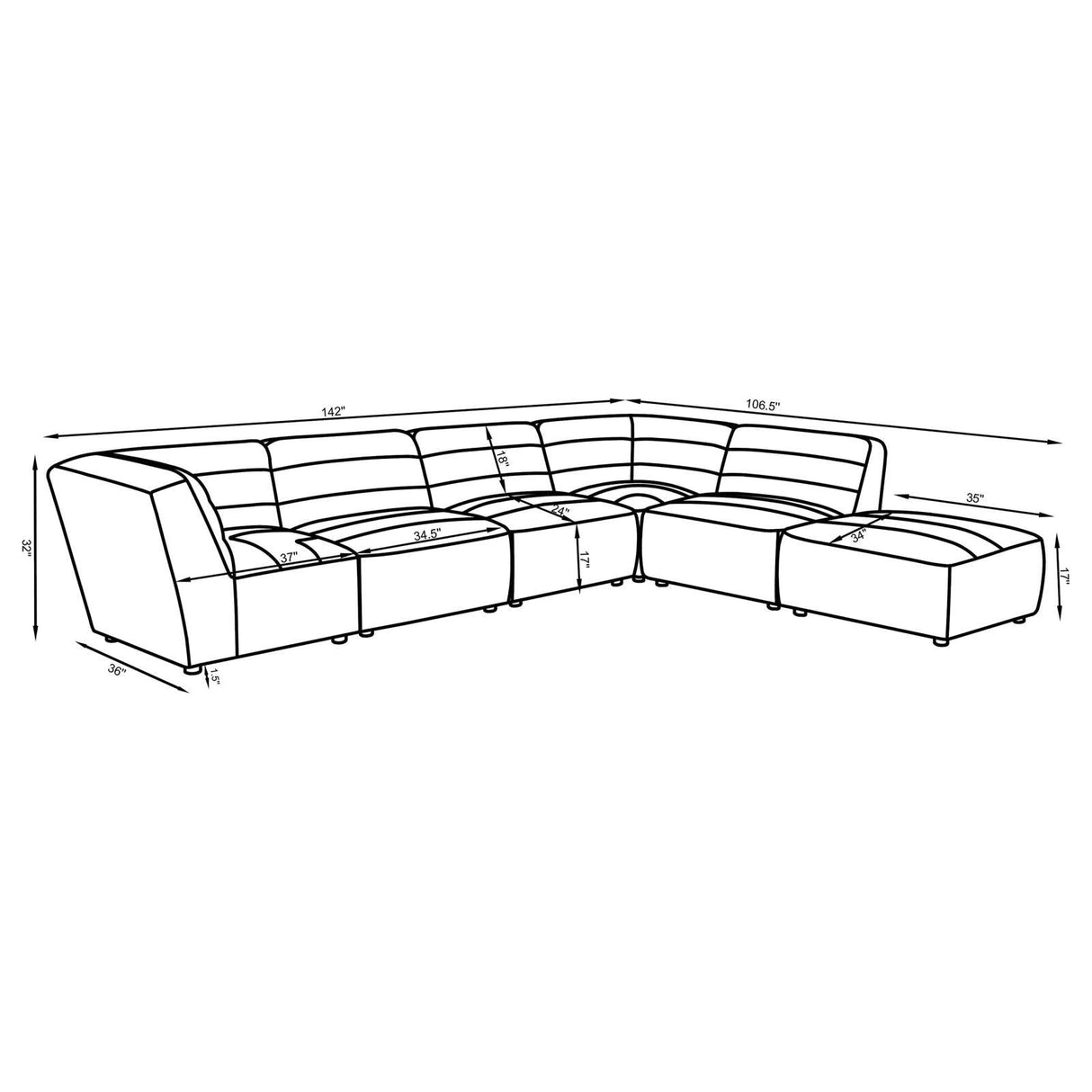 Sunny Charcoal Upholstered 6-piece Modular Sectional by Coaster at Eve Furniture