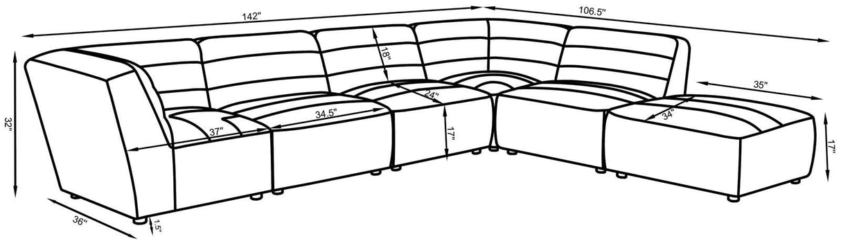 Sunny Natural Upholstered 6-Piece Sectional by Coaster at Eve Furniture