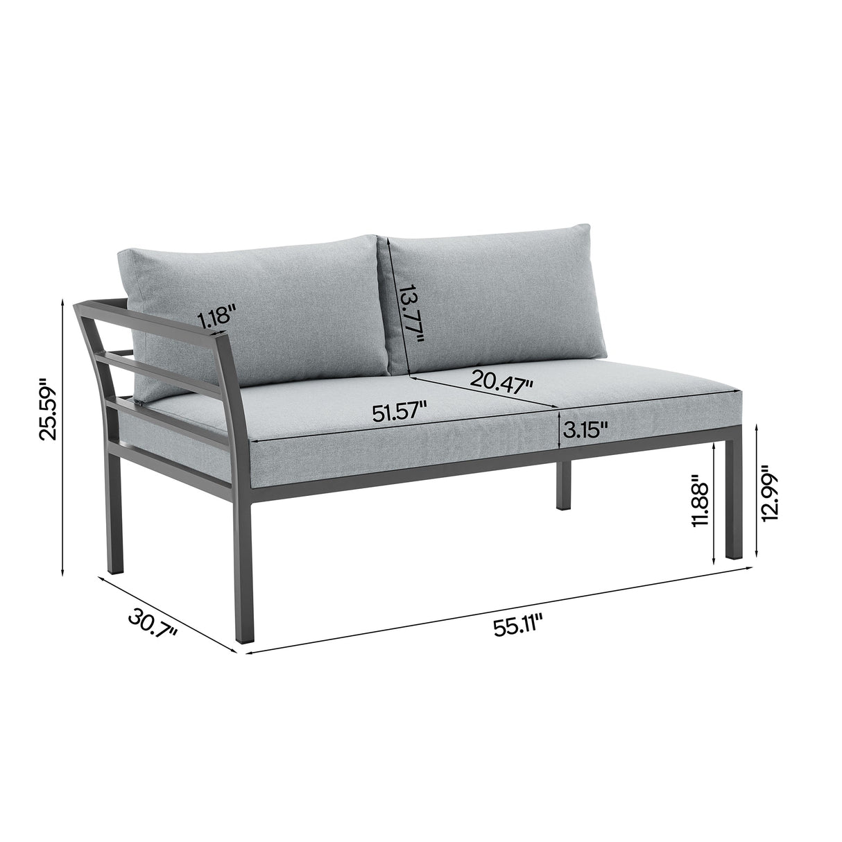 Sunnyside Corner Patio Conversation Set with Table in Grey on Grey by Manhattan Comfort at Eve Furniture