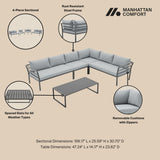 Sunnyside Corner Patio Conversation Set with Table in Grey on Grey by Manhattan Comfort at Eve Furniture