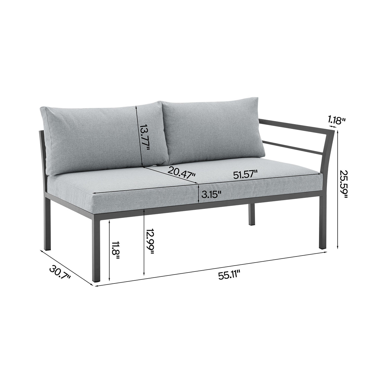 Sunnyside Corner Patio Conversation Set with Table in Grey on Grey by Manhattan Comfort at Eve Furniture