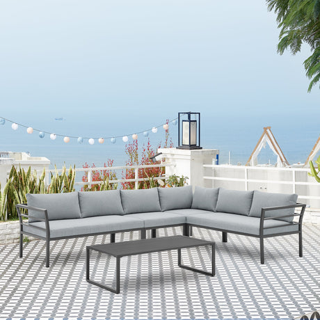 Sunnyside Corner Patio Conversation Set with Table in Grey on Grey by Manhattan Comfort at Eve Furniture