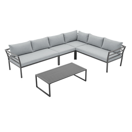 Sunnyside Corner Patio Conversation Set with Table in Grey on Grey by Manhattan Comfort at Eve Furniture