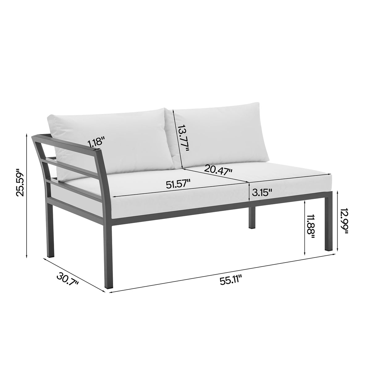 Sunnyside Corner Patio Conversation Set with Table in Grey on White by Manhattan Comfort at Eve Furniture