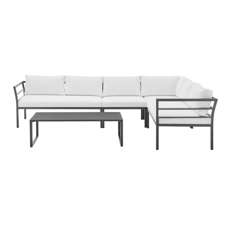 Sunnyside Corner Patio Conversation Set with Table in Grey on White by Manhattan Comfort at Eve Furniture