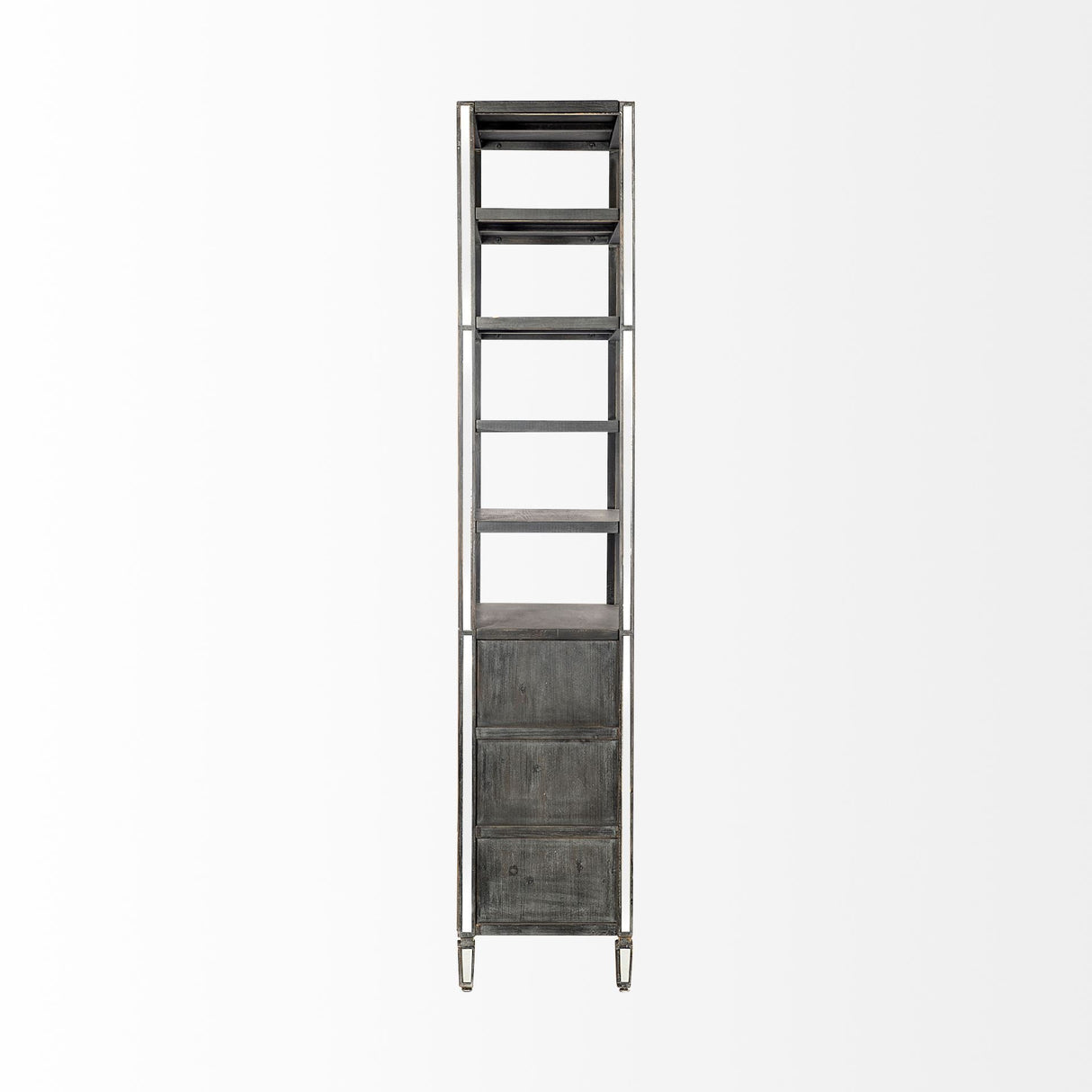 Sunnyvale Dark Brown Solid Wood and Mirrored Glass Four Shelf Shelving Unit by Mercana at Eve Furniture