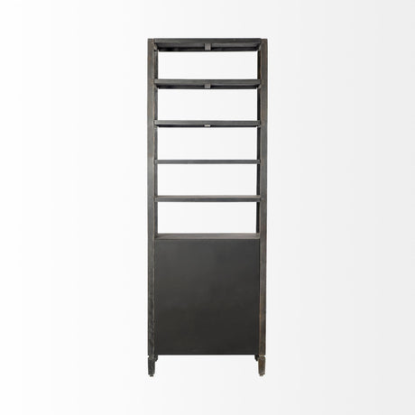 Sunnyvale Dark Brown Solid Wood and Mirrored Glass Four Shelf Shelving Unit by Mercana at Eve Furniture