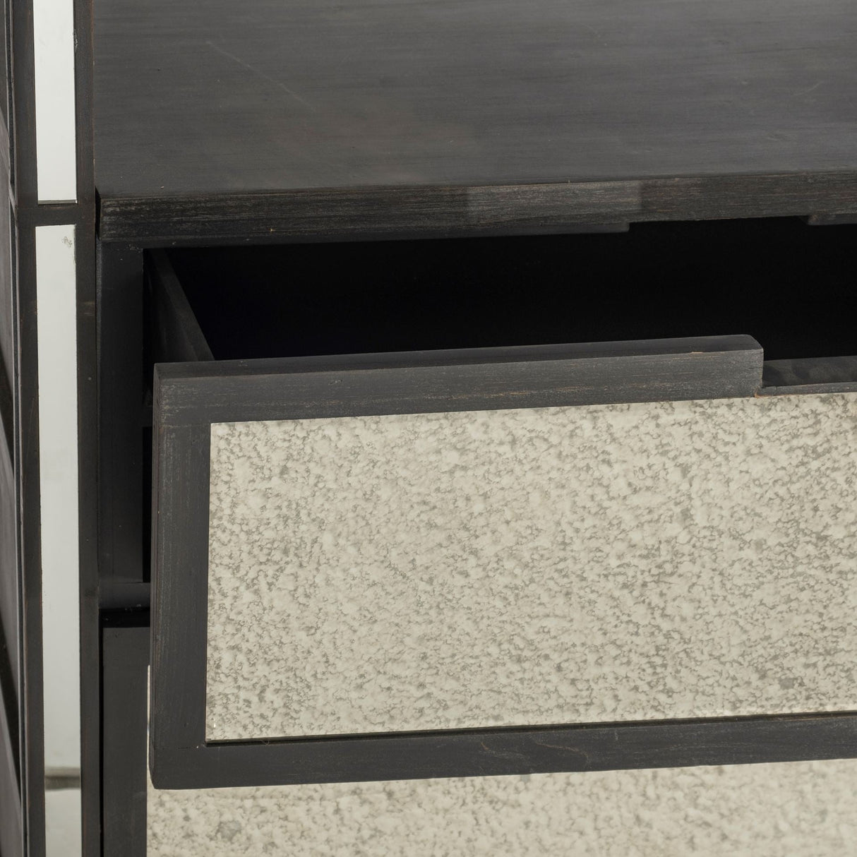 Sunnyvale Dark Brown Solid Wood and Mirrored Glass Four Shelf Shelving Unit by Mercana at Eve Furniture