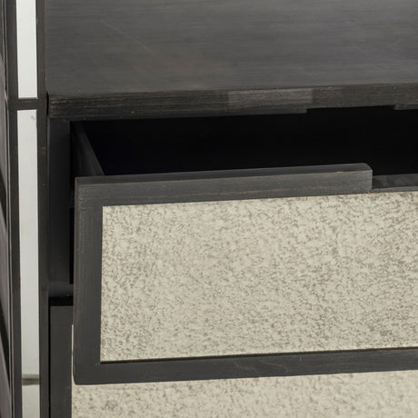 Sunnyvale Dark Brown Solid Wood and Mirrored Glass Four Shelf Shelving Unit by Mercana at Eve Furniture