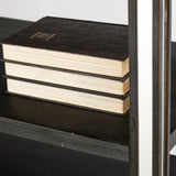 Sunnyvale Dark Brown Solid Wood and Mirrored Glass Four Shelf Shelving Unit by Mercana at Eve Furniture