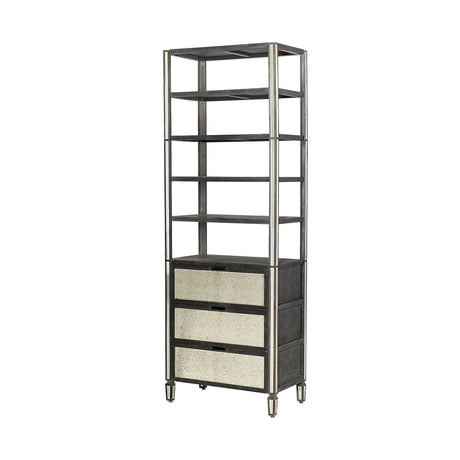 Sunnyvale Dark Brown Solid Wood and Mirrored Glass Four Shelf Shelving Unit by Mercana at Eve Furniture