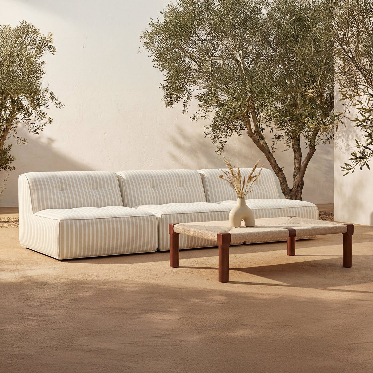 Sunseeker Brown Stripe 3 Piece Outdoor Sofa by MOES at Eve Furniture
