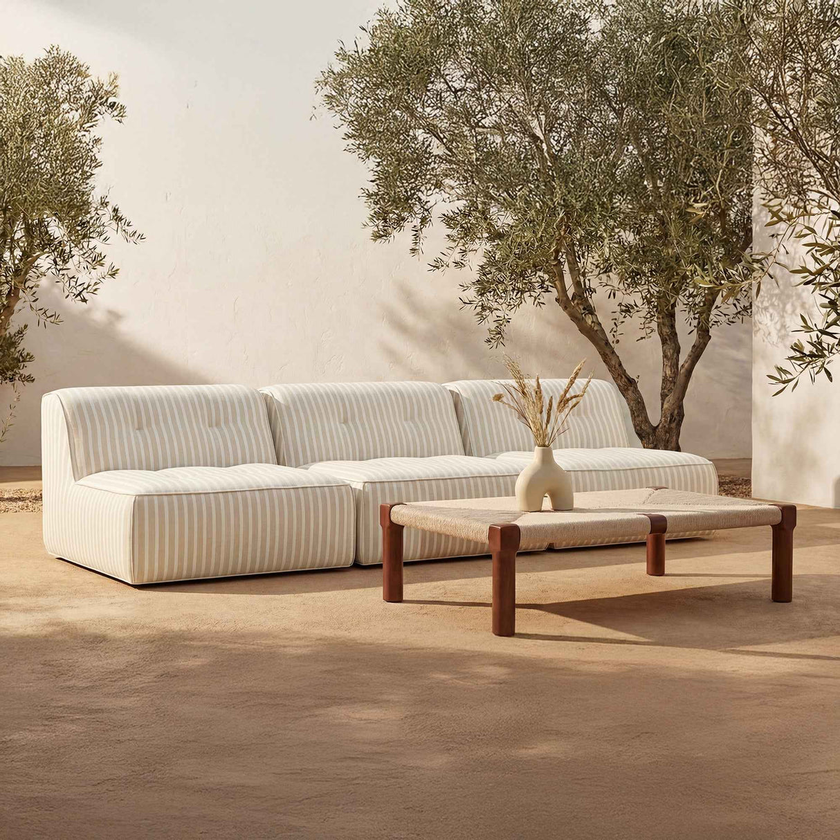 Sunseeker Brown Stripe 3 Piece Outdoor Sofa by Moe's Home at Eve Furniture