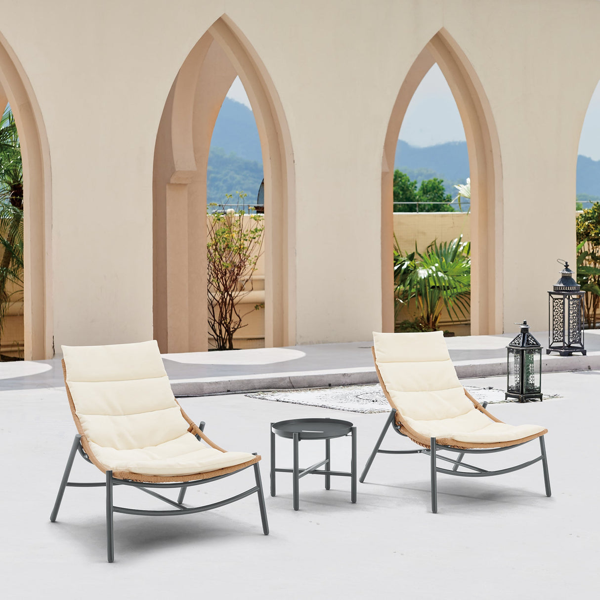 Sunset 3-Piece Patio Conversation Set in Cream by Manhattan Comfort at Eve Furniture
