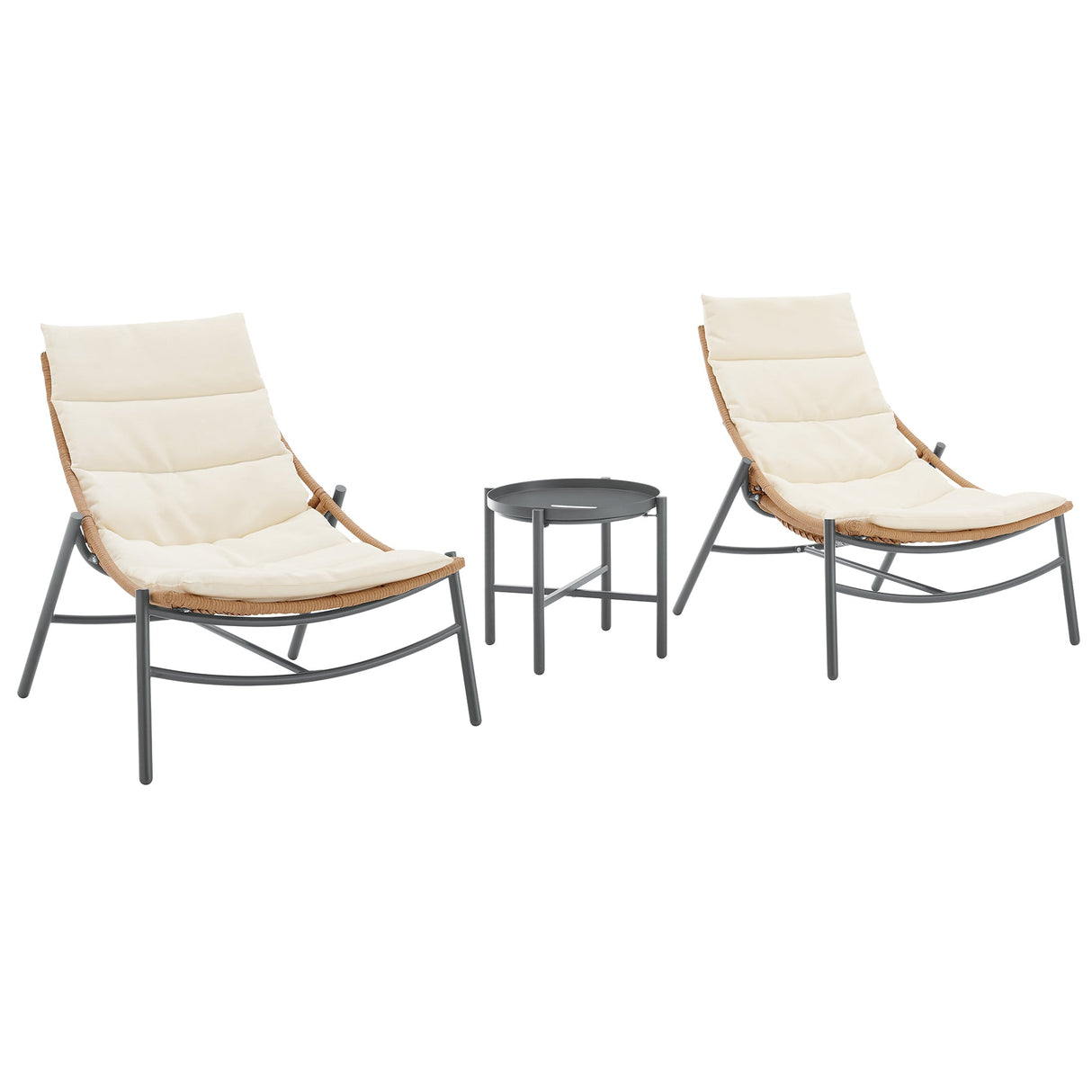 Sunset 3-Piece Patio Conversation Set in Cream by Manhattan Comfort at Eve Furniture