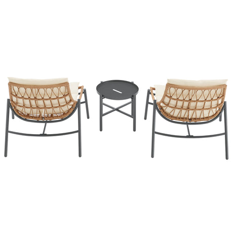 Sunset 3-Piece Patio Conversation Set in Cream by Manhattan Comfort at Eve Furniture