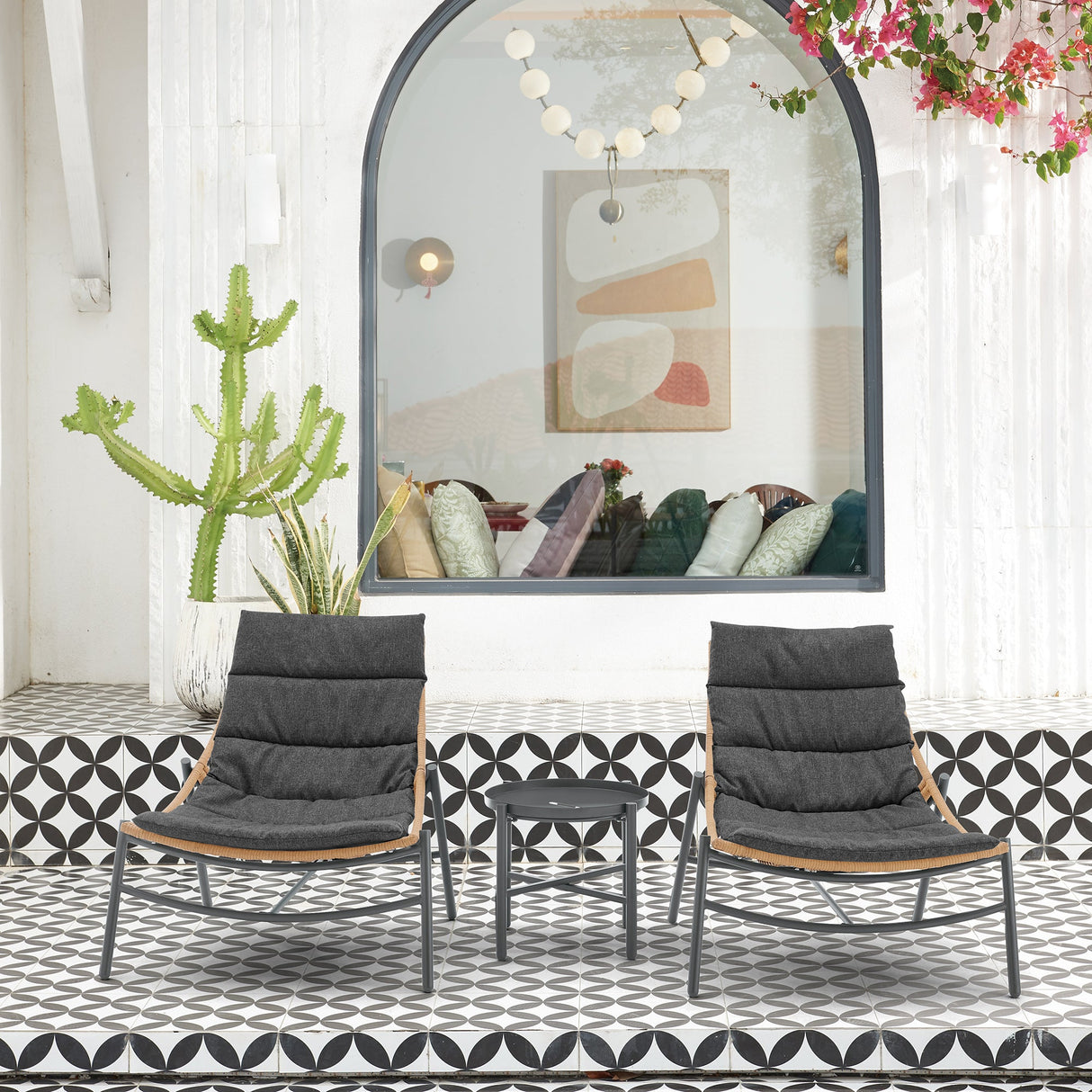 Sunset 3-Piece Patio Conversation Set in Grey by Manhattan Comfort at Eve Furniture