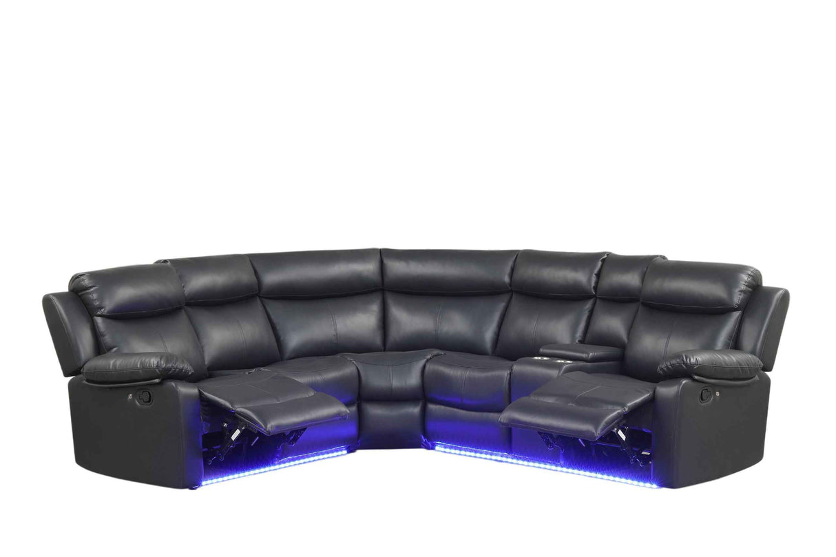 Super Black Leather Gel Reclining Sectional by Happy Homes at Eve Furniture