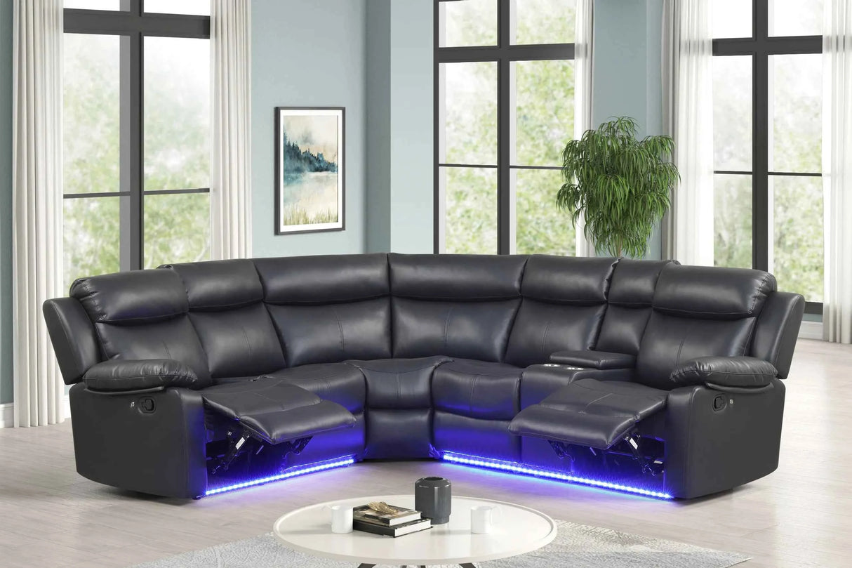 Super Black Leather Gel Reclining Sectional by Happy Homes at Eve Furniture