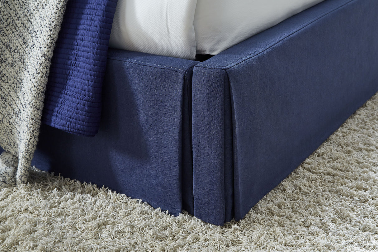 Sur Skirted Footboard California King Storage Panel Bed in Navy by Modus Furniture at Eve Furniture