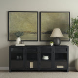 Suri Black Wood w/ Glass 4-Door Closed Sideboard by Mercana at Eve Furniture