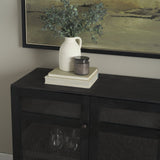 Suri Black Wood w/ Glass 4-Door Closed Sideboard by Mercana at Eve Furniture