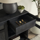 Suri Black Wood w/ Glass 4-Door Closed Sideboard by Mercana at Eve Furniture