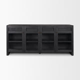 Suri Black Wood w/ Glass 4-Door Closed Sideboard by Mercana at Eve Furniture