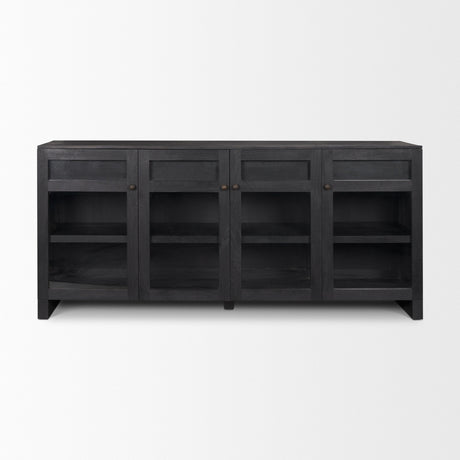Suri Black Wood w/ Glass 4-Door Closed Sideboard by Mercana at Eve Furniture