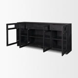 Suri Black Wood w/ Glass 4-Door Closed Sideboard by Mercana at Eve Furniture