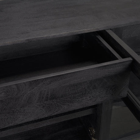 Suri Black Wood w/ Glass 4-Door Closed Sideboard by Mercana at Eve Furniture
