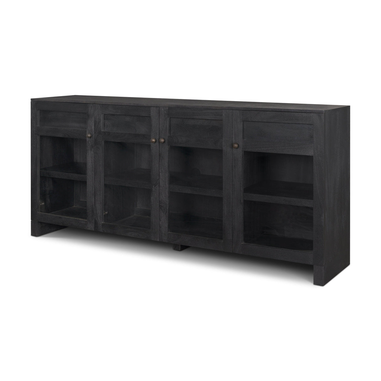 Suri Black Wood w/ Glass 4-Door Closed Sideboard by Mercana at Eve Furniture