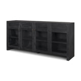 Suri Black Wood w/ Glass 4-Door Closed Sideboard by Mercana at Eve Furniture