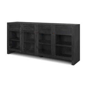 Suri Black Wood w/ Glass 4-Door Closed Sideboard by Mercana at Eve Furniture