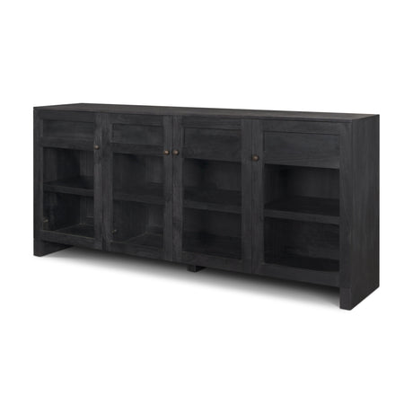 Suri Black Wood w/ Glass 4-Door Closed Sideboard by Mercana at Eve Furniture