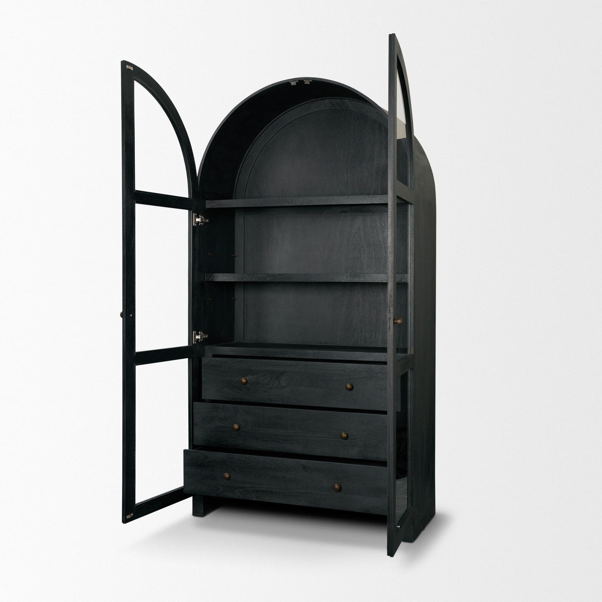 Suri Black Wood W/Glass Doors Arched Curio Cabinet by Mercana at Eve Furniture