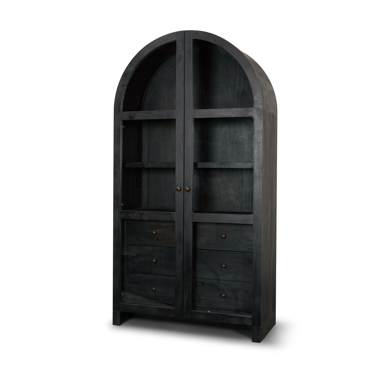 Suri Black Wood W/Glass Doors Arched Curio Cabinet by Mercana at Eve Furniture