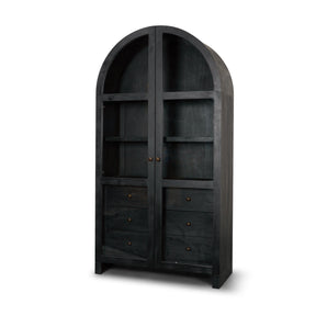 Suri Black Wood W/Glass Doors Arched Curio Cabinet by Mercana at Eve Furniture