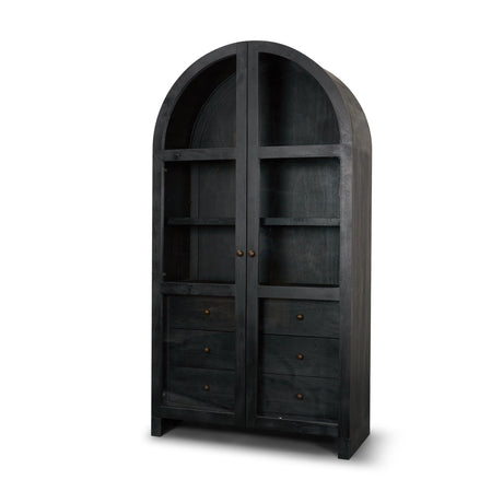 Suri Black Wood W/Glass Doors Arched Curio Cabinet by Mercana at Eve Furniture