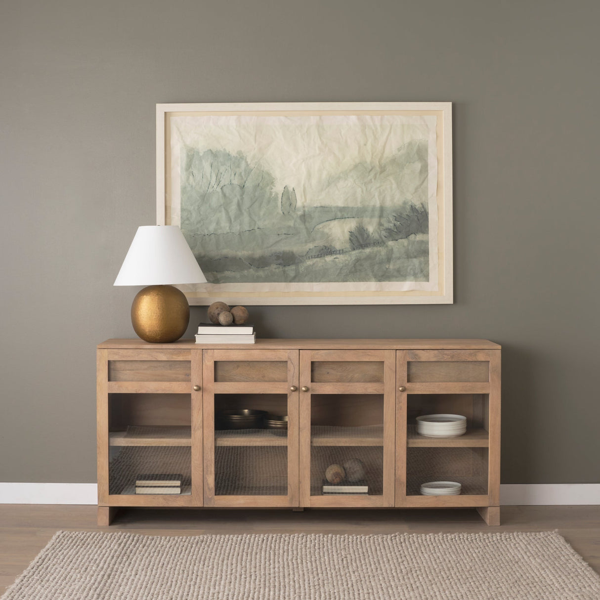 Suri Light Brown Wood w/ Glass Doors Sideboard by Mercana at Eve Furniture