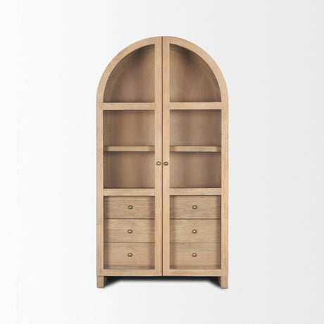 Suri Light Brown Wood W/Glass Doors Arched Curio Cabinet by Mercana at Eve Furniture