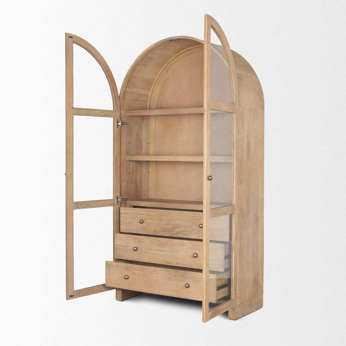 Suri Light Brown Wood W/Glass Doors Arched Curio Cabinet by Mercana at Eve Furniture