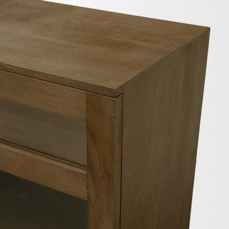 Suri Mid Brown Wood w/ Glass 4-Door Closed Sideboard by Mercana at Eve Furniture